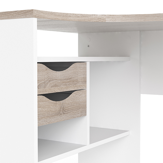 Frosk Corner Computer Desk 2 Drawers In White And Truffle Oak_6