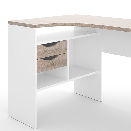 Frosk Corner Computer Desk 2 Drawers In White And Truffle Oak_8