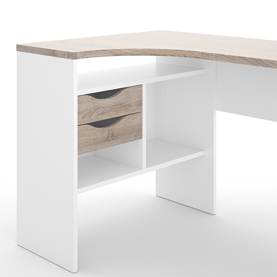 Frosk Wooden Laptop Desk With 2 Drawers In White And Truffle Oak