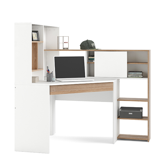 Frosk Corner Multi-Functional Computer Desk In White And Oak_2