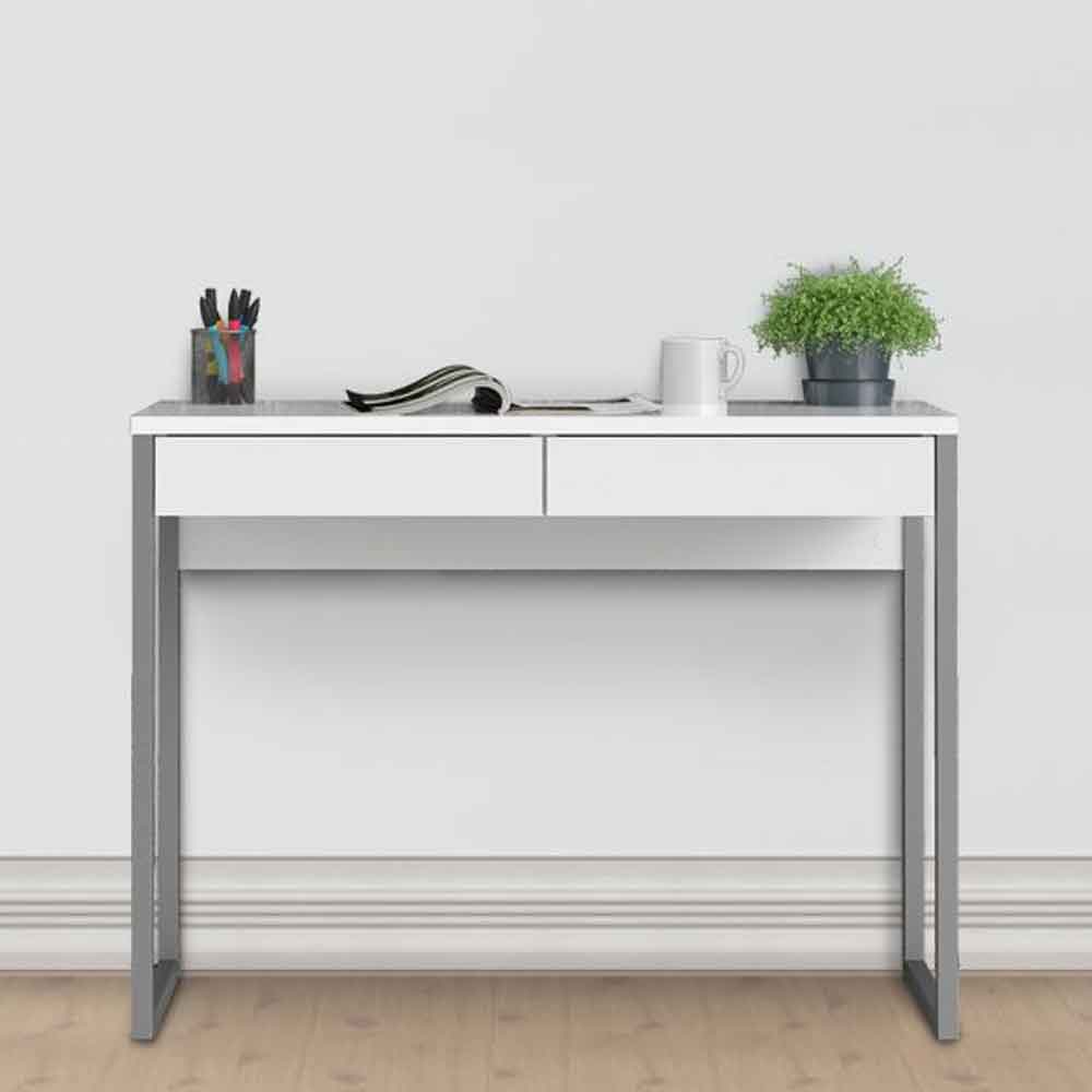 Frosk High Gloss Laptop Desk with 2 Drawers in White