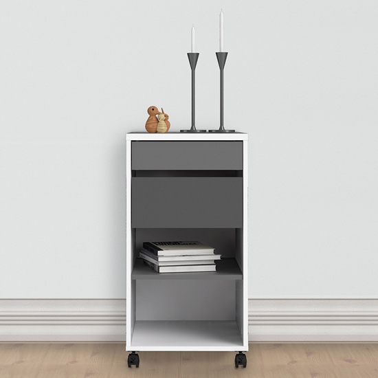 Frosk Mobile Office Pedestal In White And Grey With 2 Drawers_2