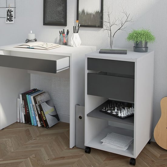 Frosk Mobile Office Pedestal In White And Grey With 2 Drawers_3