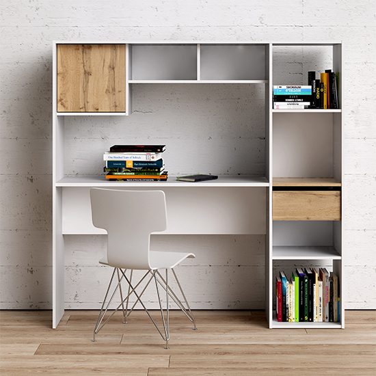 Frosk Wooden Multi Computer Desk In White And Wotan Light Oak