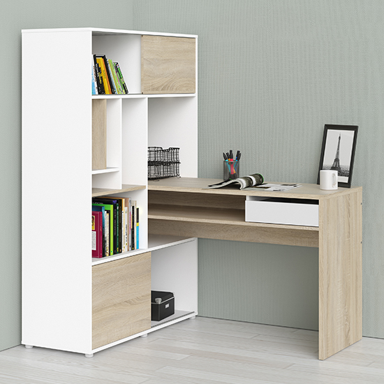 Frosk Wooden Multi-Functional Computer Desk In White And Oak_1