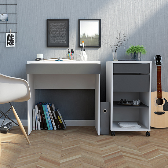 Frosk Wooden 1 Drawer Computer Desk In White And Grey_6