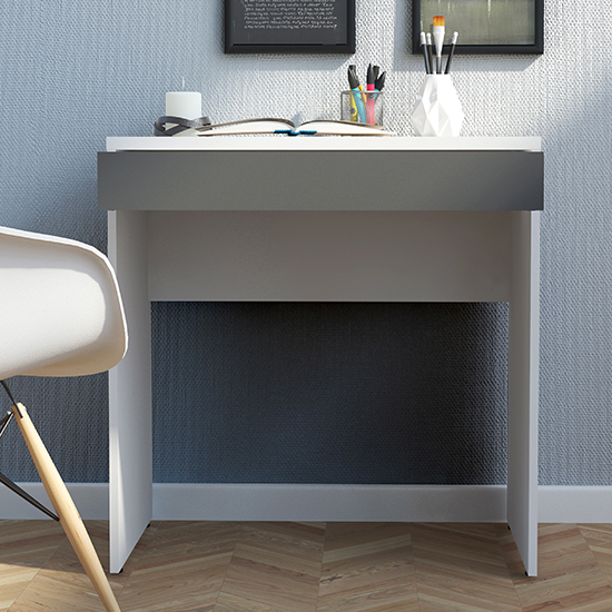 Photo of Frosk wooden 1 drawer computer desk in white and grey