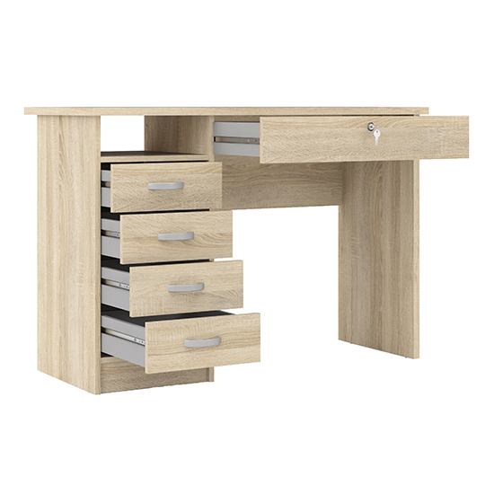 Frosk Wooden Laptop Desk With 5 Drawers In Oak