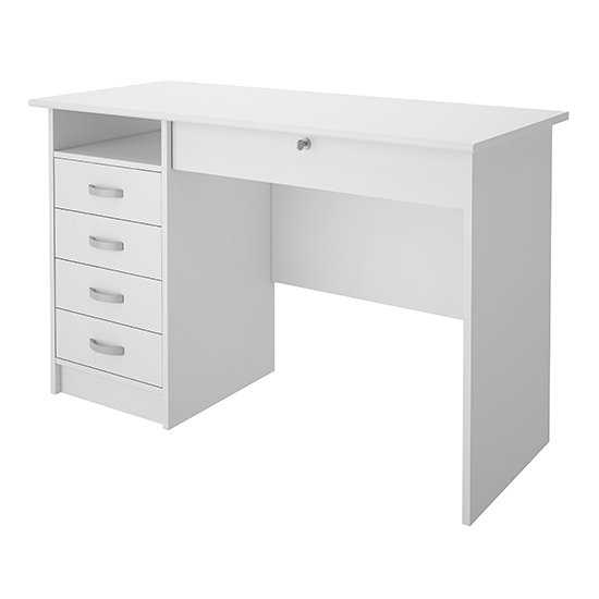 Frosk Wooden Laptop Desk With 5 Drawers In White