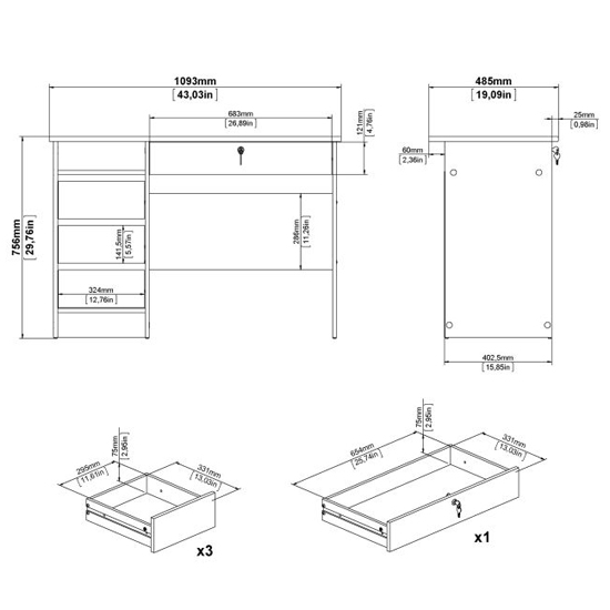 Frosk Wooden Computer Desk 3 Drawers In Jackson Hickory Oak