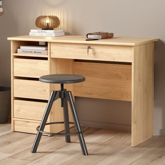 Frosk Wooden Computer Desk 3 Drawers In Jackson Hickory Oak