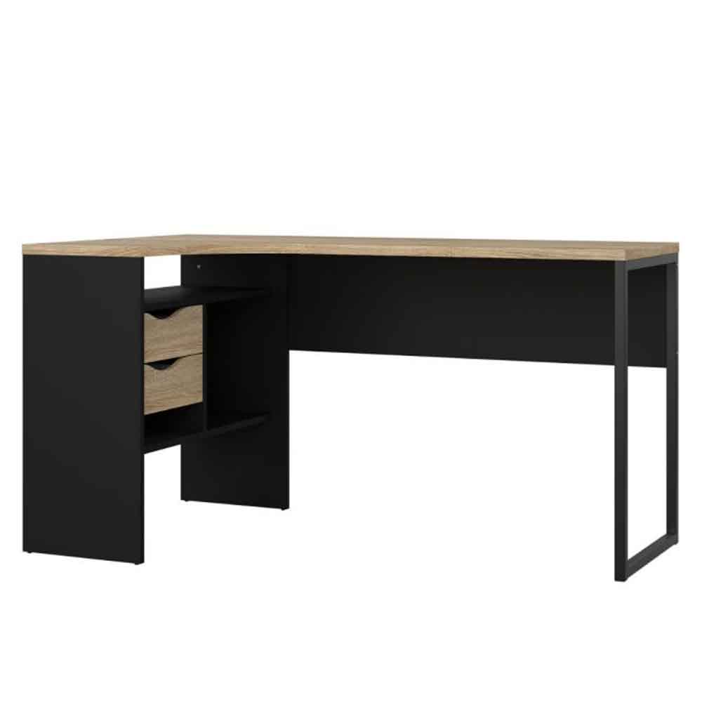 Frosk Wooden Corner Laptop Desk with 2 Drawers in Matt Black And Oak