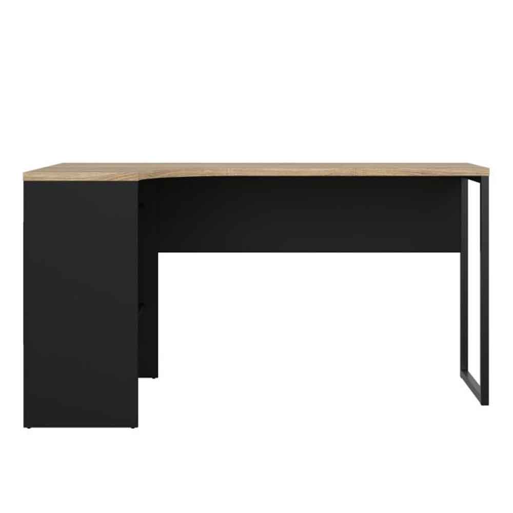 Frosk Wooden Corner Laptop Desk with 2 Drawers in Matt Black And Oak