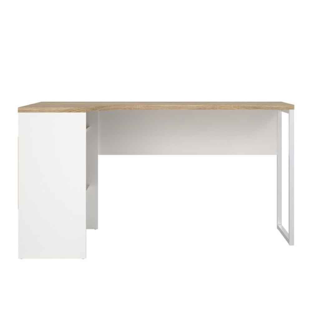 Frosk Wooden Corner Laptop Desk with 2 Drawers in White And Oak