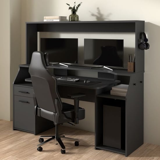 Product photograph of Frosk Wooden Gaming Desk With 1 Door 1 Drawer In Black from Furniture in Fashion