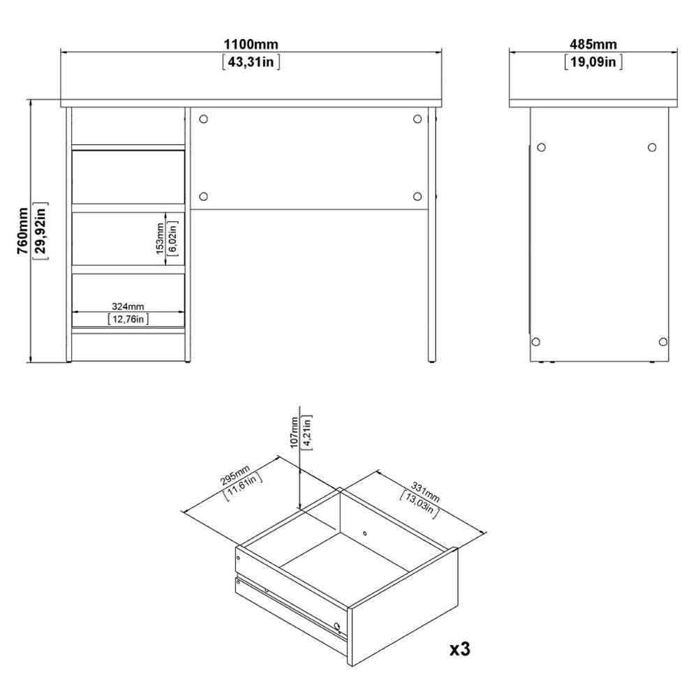 Frosk Wooden Laptop Desk with 3 Drawers in Cashmere