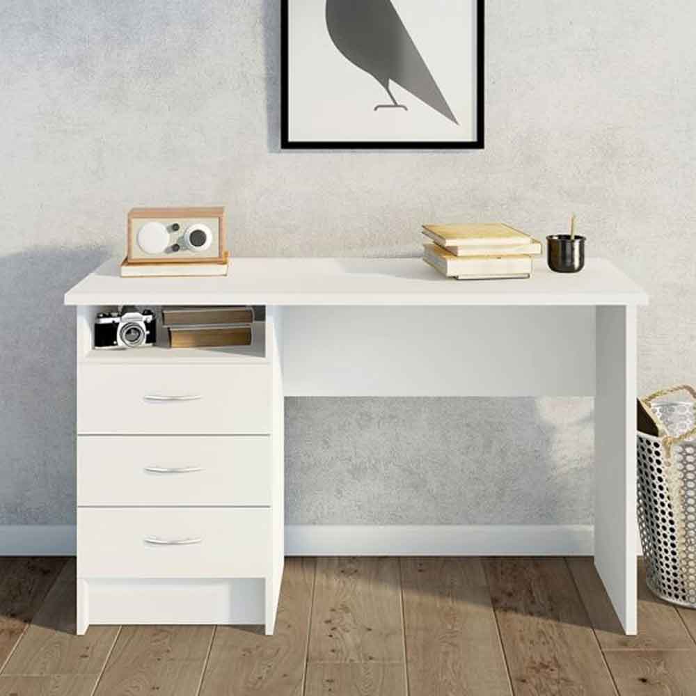 Frosk Wooden Laptop Desk with 3 Drawers in White