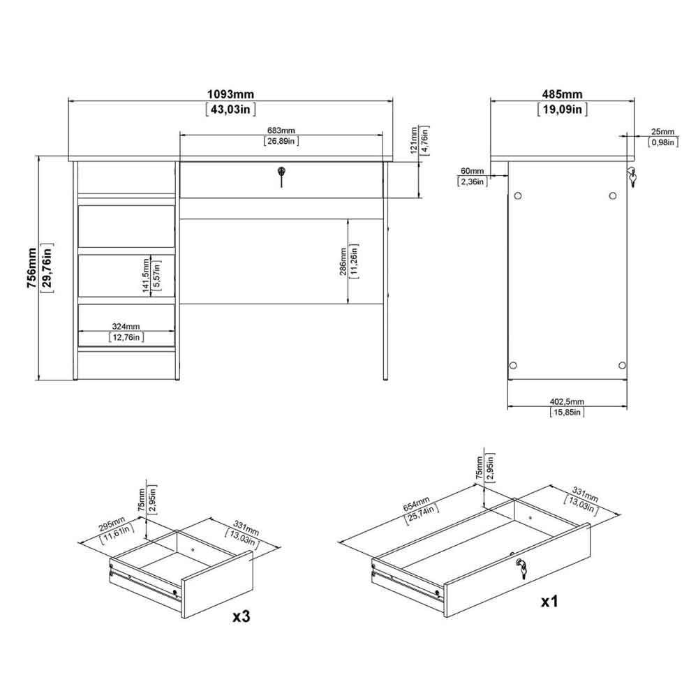 Frosk Wooden Laptop Desk with 4 Drawers in Cashmere