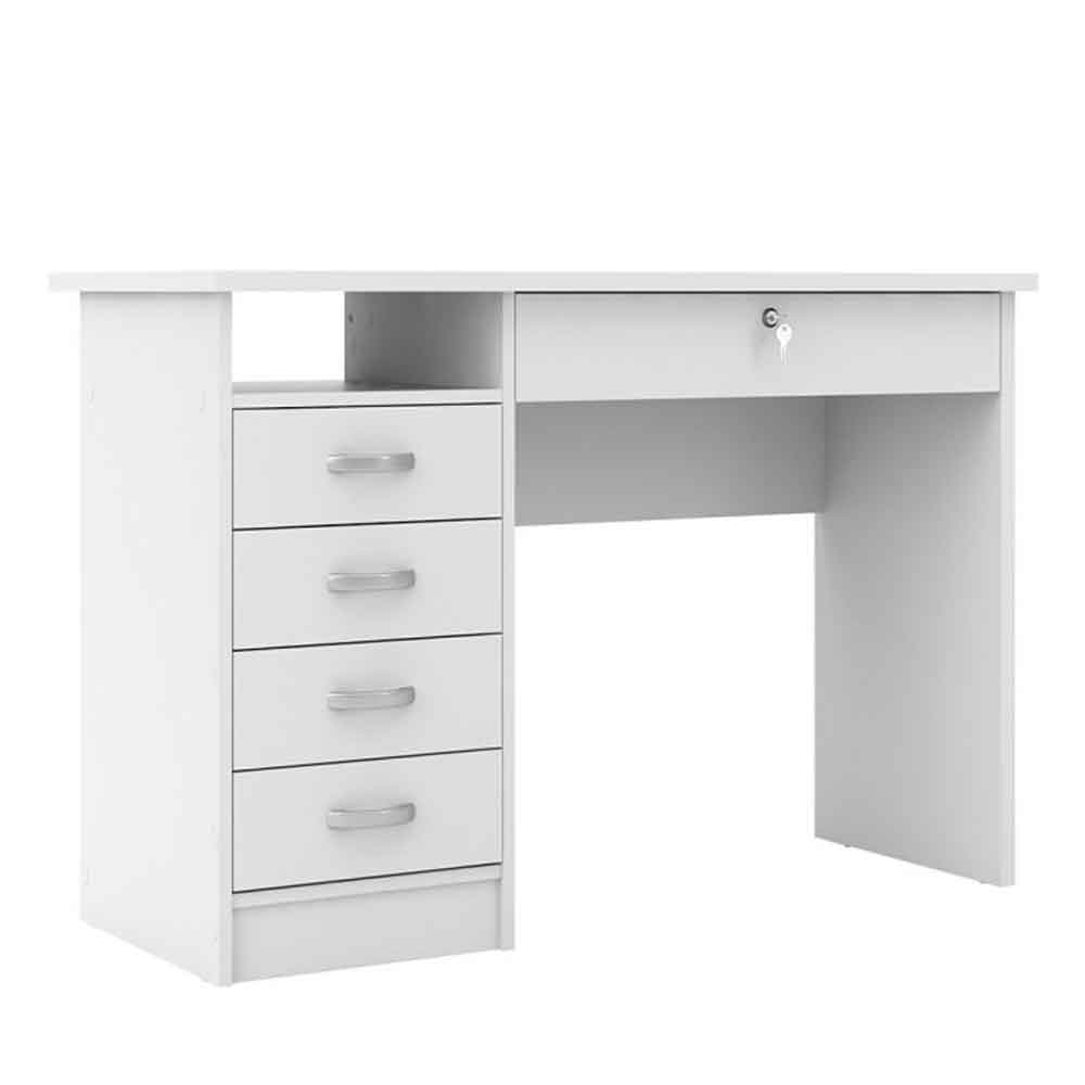 Frosk Wooden Laptop Desk with 5 Drawers in White