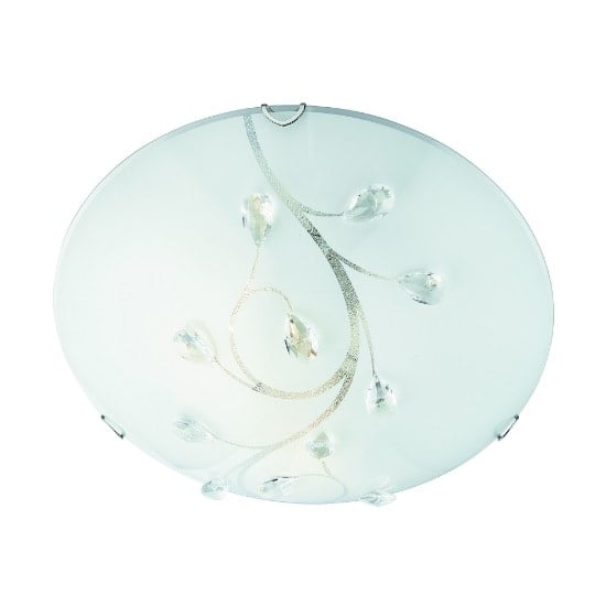 Frosted Glass 40cm Flush Light With Crysal Leaf Decoration