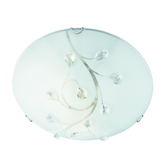 Read more about Frosted glass 30cm flush light with crysal leaf decoration