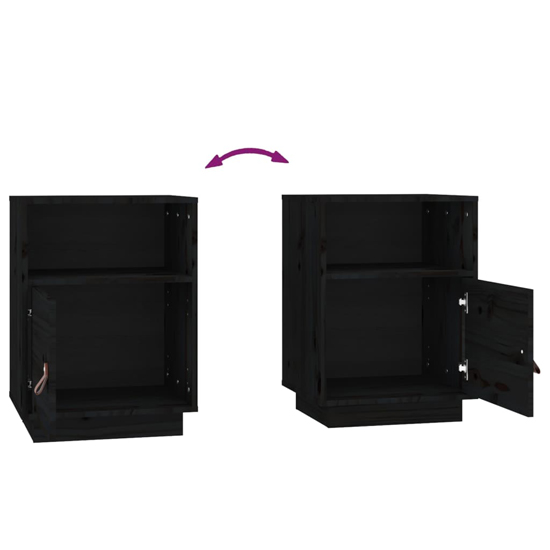 Fruma Pine Wood Bedside Cabinet With 1 Door In Black
