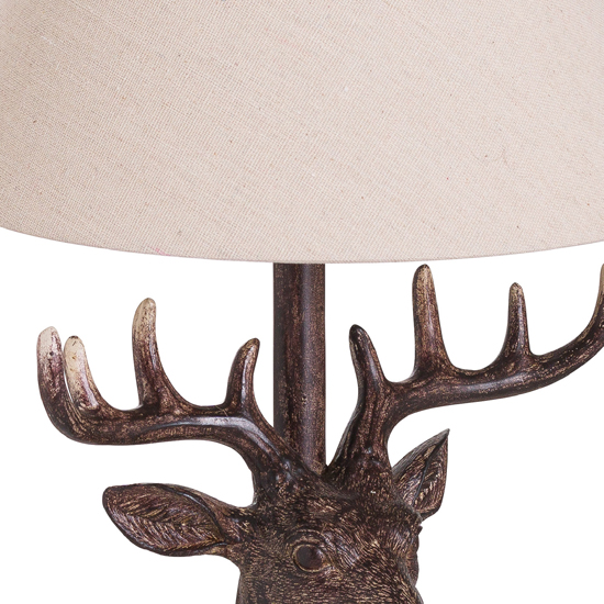 Frusta Wooden Stag Head Table Lamp In Brown With Beige Shade_2