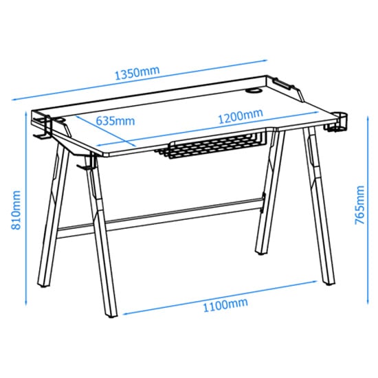 Farningham Wooden Gaming Desk With Red Steel Frame In Black