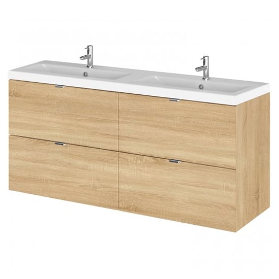Product photograph of Fuji 120cm 4 Drawers Wall Vanity With Basin 2 In Natural Oak from Furniture in Fashion