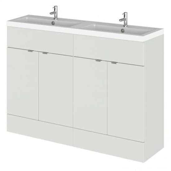 Product photograph of Fuji 120cm Vanity Unit With Polymarble Basin In Gloss Grey Mist from Furniture in Fashion