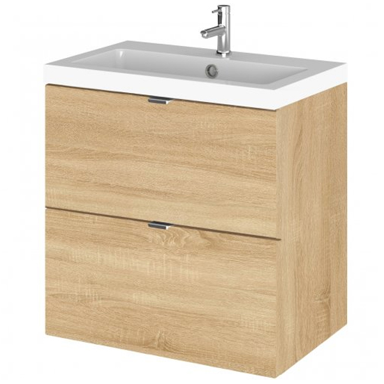 Fuji 50cm 2 Drawers Wall Vanity With Basin 1 In Natural Oak