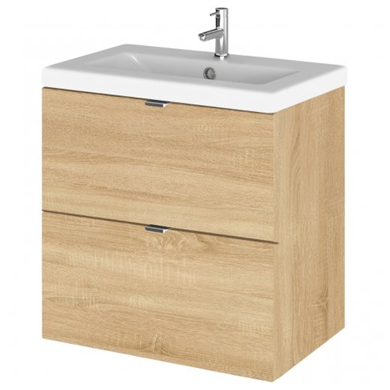 Product photograph of Fuji 50cm 2 Drawers Wall Vanity With Basin 2 In Natural Oak from Furniture in Fashion