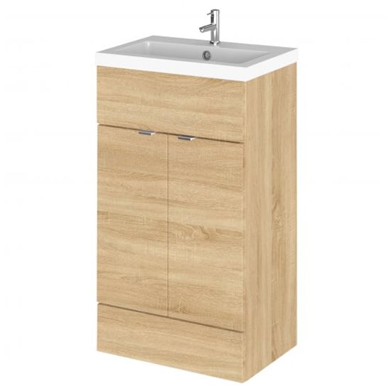 Read more about Fuji 50cm vanity unit with polymarble basin in natural oak