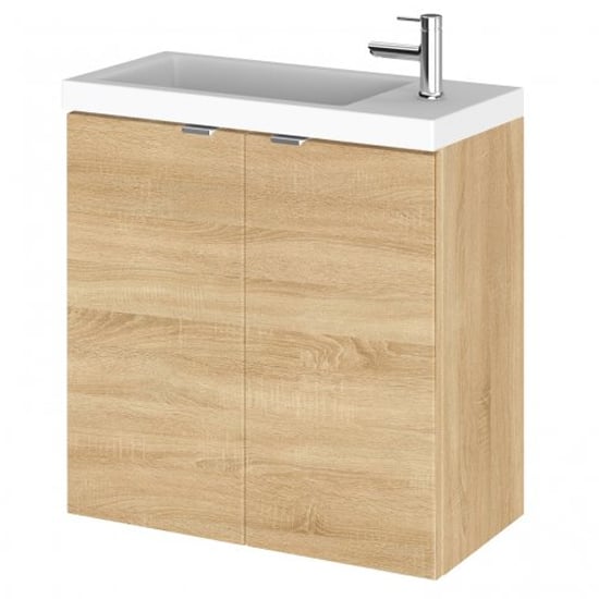 Photo of Fuji 50cm wall hung vanity unit with basin in natural oak