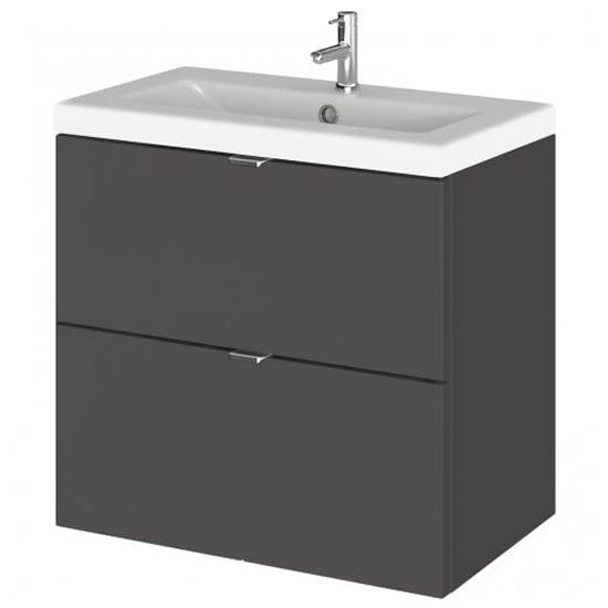 Product photograph of Fuji 60cm 2 Drawers Wall Vanity With Basin 2 In Gloss Grey from Furniture in Fashion