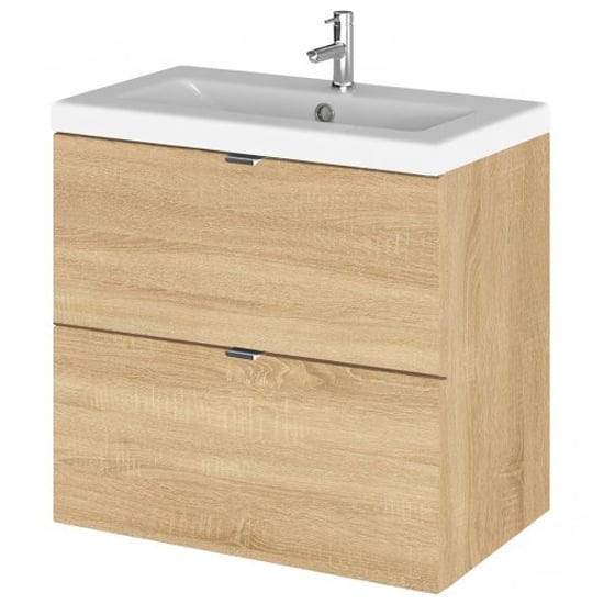 Fuji 60cm 2 Drawers Wall Vanity With Basin 2 In Natural Oak