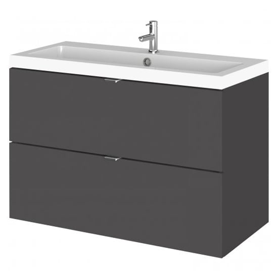 Photo of Fuji 80cm 2 drawers wall vanity with basin 1 in gloss grey