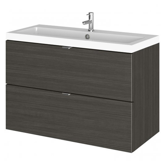 Photo of Fuji 80cm 2 drawers wall vanity with basin 1 in hacienda black