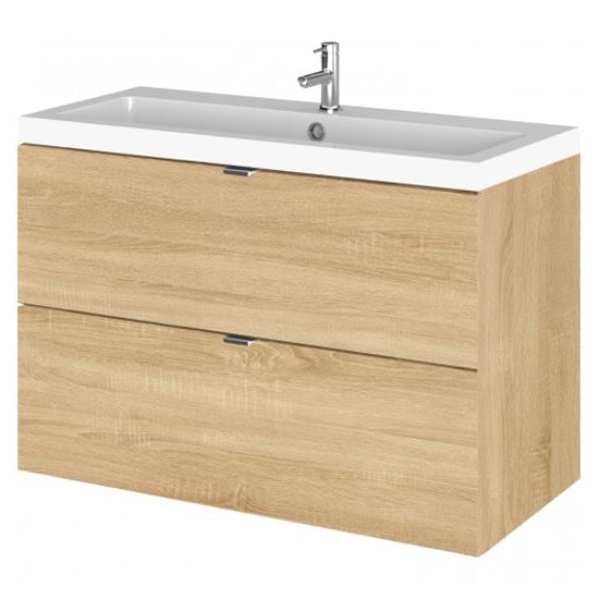 Product photograph of Fuji 80cm 2 Drawers Wall Vanity With Basin 1 In Natural Oak from Furniture in Fashion