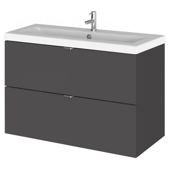 Product photograph of Fuji 80cm 2 Drawers Wall Vanity With Basin 2 In Gloss Grey from Furniture in Fashion