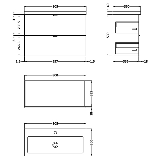 Fuji 80cm 2 Drawers Wall Vanity With Basin 2 In Hacienda Black_3