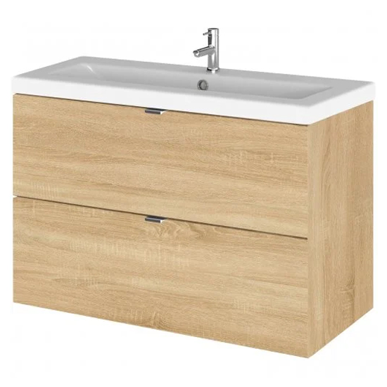 Read more about Fuji 80cm 2 drawers wall vanity with basin 2 in natural oak