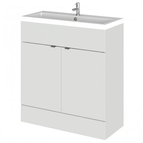 Product photograph of Fuji 80cm Vanity Unit With Polymarble Basin In Gloss Grey Mist from Furniture in Fashion