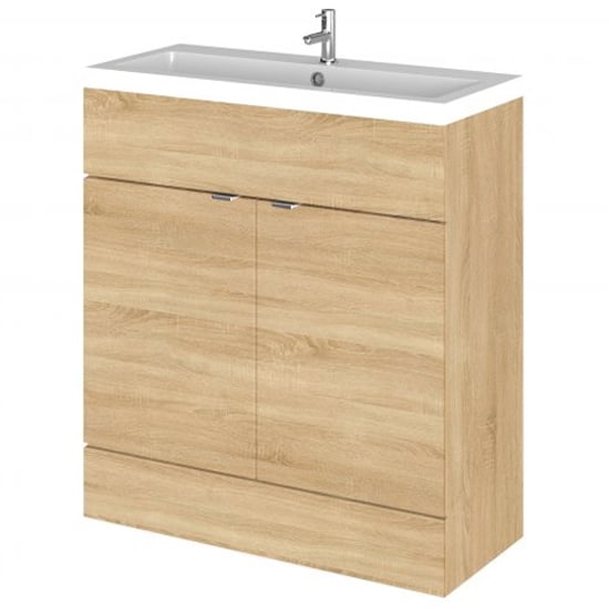 Read more about Fuji 80cm vanity unit with polymarble basin in natural oak