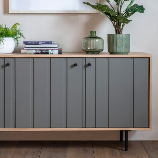 Fuji Wooden Sideboard With 3 Doors In Natural Oak And Grey_2