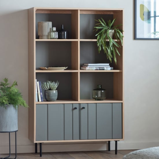 Product photograph of Fujiya Wooden Open Display Cabinet In Natural Oak And Grey from Furniture in Fashion