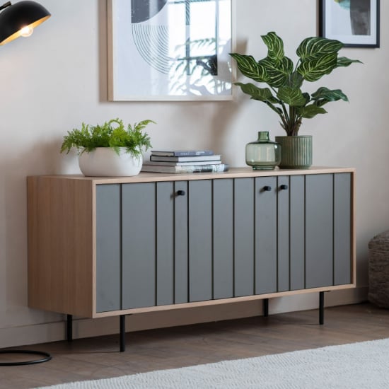 Photo of Fujiya wooden sideboard with 3 doors in natural oak and grey