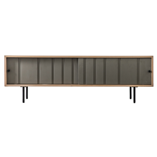 Fujiya Wooden TV Stand With 2 Doors In Natural Oak And Grey
