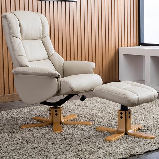 Read more about Fula plush swivel recliner chair and footstool in bone