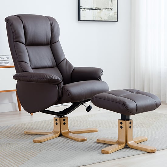 Read more about Fula plush swivel recliner chair and footstool in brown
